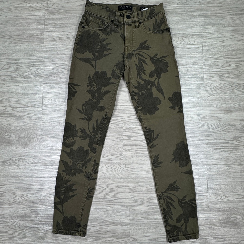 Lucky Brand Womens Jeans Ava Mid Rise Skinny Olive Green Floral Size 00/24 Ankle